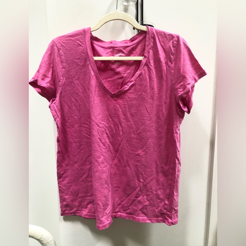 Pink 100% Cotton V-Neck Women's Top